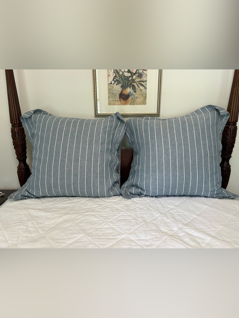 Pottery Barn Blue and White Pinstripe Pillow Shams 100% Linen